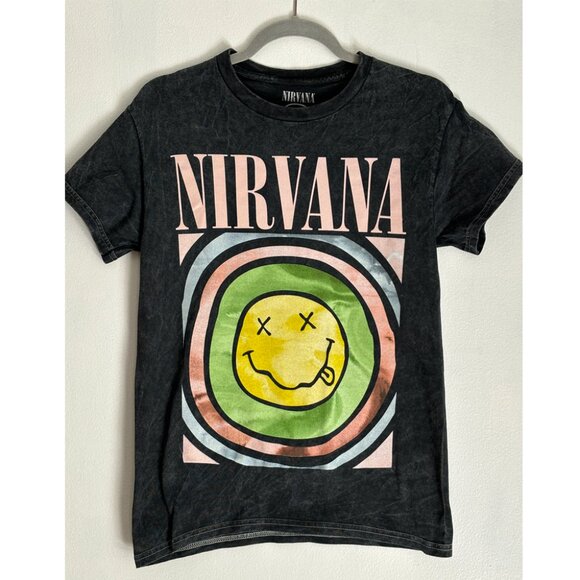 Nirvana Smiley Mineral Wash Grunge Band Tee - Picture 1 of 3
